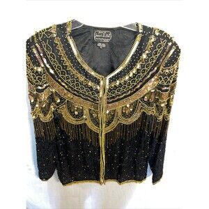 Jean For Joseph Le Bon Women’s Dressy Jacket Size XL Black Gold Beaded Sequined